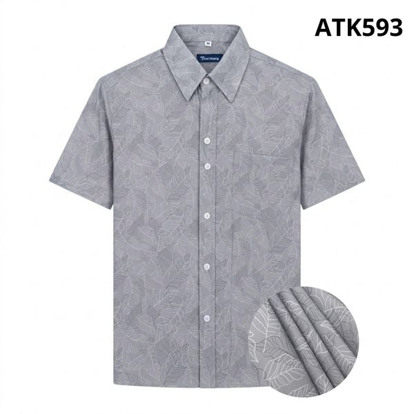 Áo sơ mi nam ngắn tay trung niên THÁI KHANG vải lụa co giãn ATK59