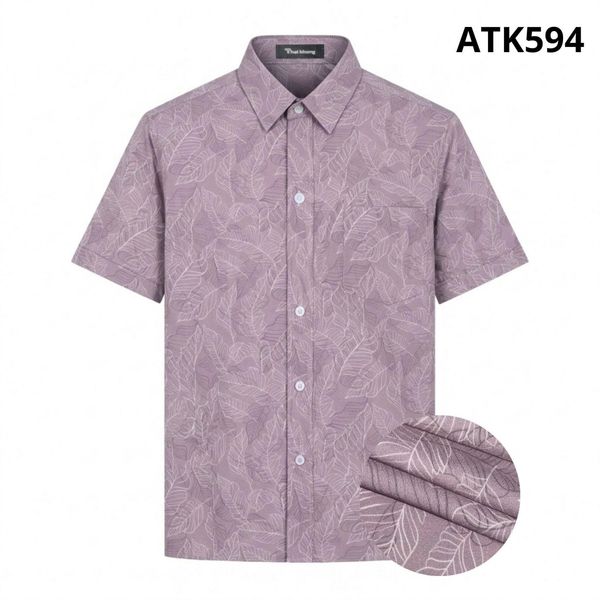 Áo sơ mi nam ngắn tay trung niên THÁI KHANG vải lụa co giãn ATK59