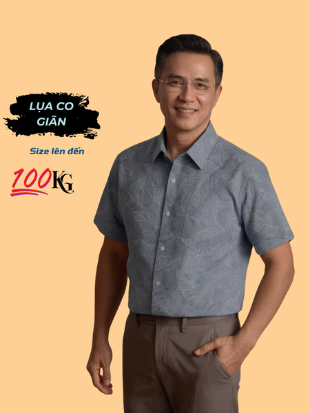 Áo sơ mi nam ngắn tay trung niên THÁI KHANG vải lụa co giãn ATK59