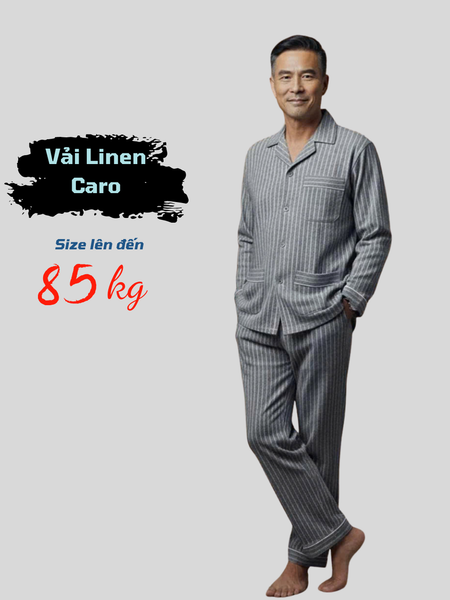 Bộ pijama nam trung niên Thái Khang bộ đồ cho bố mặc nhà vải lụa mềm co giãn BO53