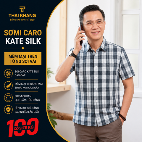 Áo sơ mi nam ngắn tay trung niên THÁI KHANG vải lụa co giãn ATK35