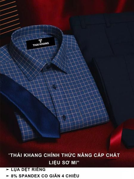 Áo sơ mi ngắn tay vải caro nam trung niên THÁI KHANG ATK48