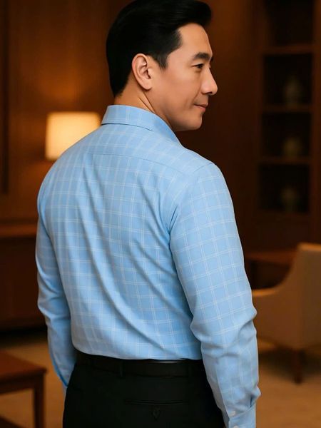 Áo sơ mi ngắn tay vải caro nam trung niên THÁI KHANG ATK48