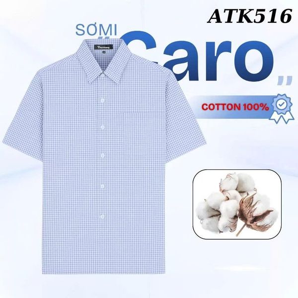 Áo sơ mi nam ngắn tay trung niên THÁI KHANG vải cotton 100% ATK51
