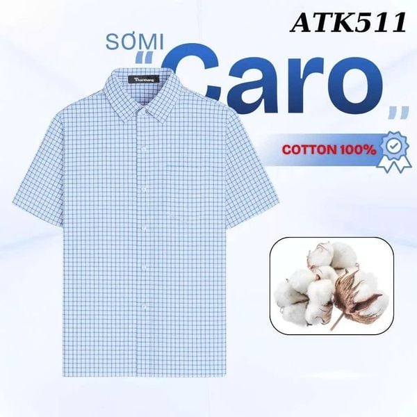 Áo sơ mi nam ngắn tay trung niên THÁI KHANG vải cotton 100% ATK51