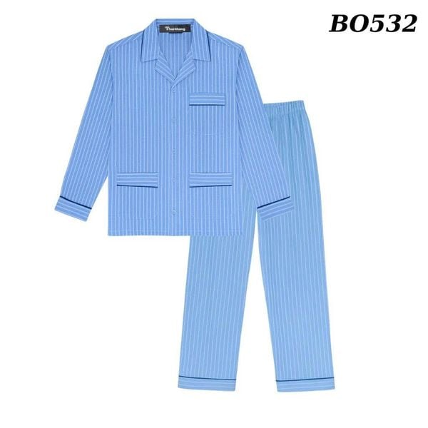 Bộ pijama nam trung niên Thái Khang bộ đồ cho bố mặc nhà vải lụa mềm co giãn BO53