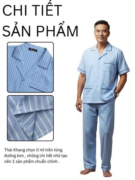 Bộ pijama nam trung niên Thái Khang bộ đồ cho bố mặc nhà vải lụa mềm co giãn BO53