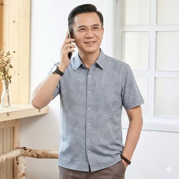 Áo sơ mi nam ngắn tay trung niên THÁI KHANG vải lụa co giãn ATK59
