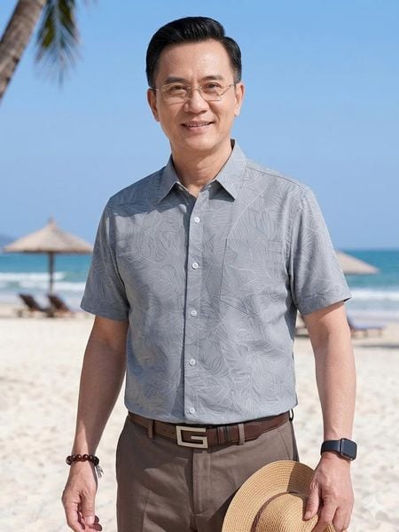 Áo sơ mi nam ngắn tay trung niên THÁI KHANG vải lụa co giãn ATK59