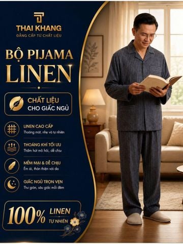 Bộ pijama nam trung niên Thái Khang bộ đồ cho bố mặc nhà vải Linen BO53