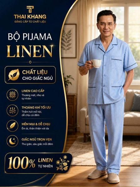 Bộ pijama nam trung niên Thái Khang bộ đồ cho bố mặc nhà vải Linen BO52