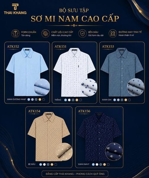 Áo sơ mi nam ngắn tay trung niên THÁI KHANG vải lụa ATK15