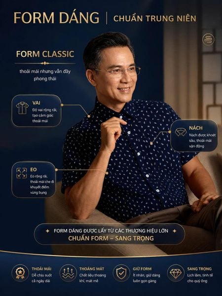 Áo sơ mi nam ngắn tay trung niên THÁI KHANG vải lụa ATK15