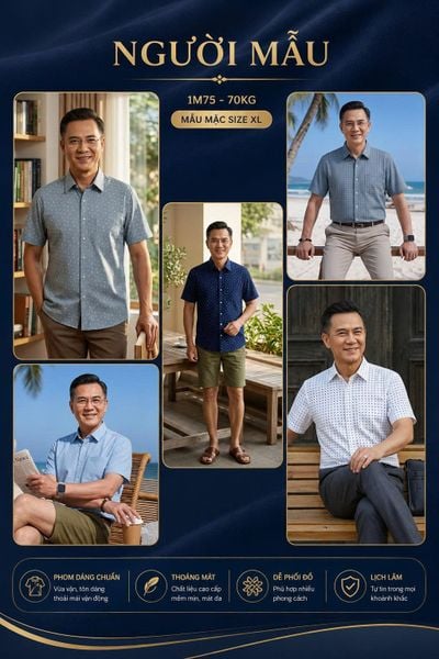 Áo sơ mi nam ngắn tay trung niên THÁI KHANG vải lụa ATK15