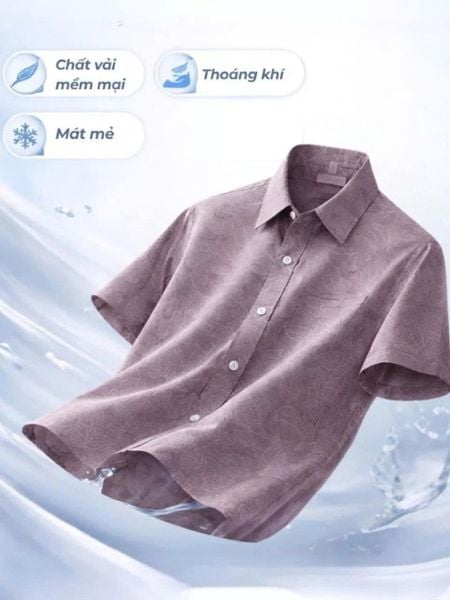 Áo sơ mi nam ngắn tay trung niên THÁI KHANG vải lụa co giãn ATK59