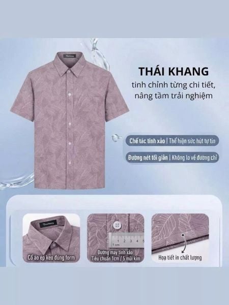 Áo sơ mi nam ngắn tay trung niên THÁI KHANG vải lụa co giãn ATK59