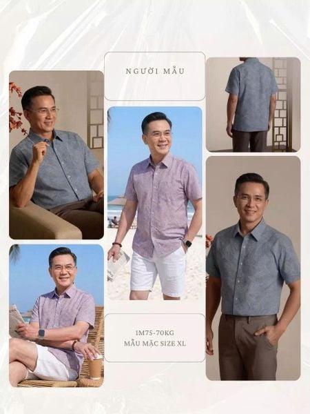 Áo sơ mi nam ngắn tay trung niên THÁI KHANG vải lụa co giãn ATK59