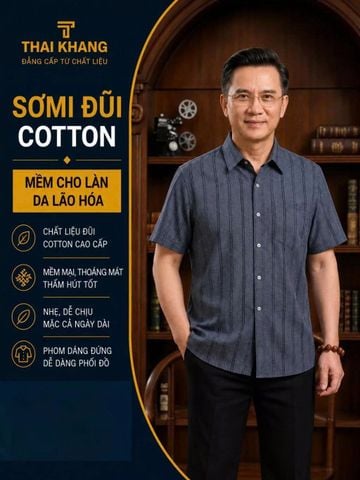 Áo sơ mi nam trung niên ngắn tay vải đũi caro siêu mát form rộng ATK12