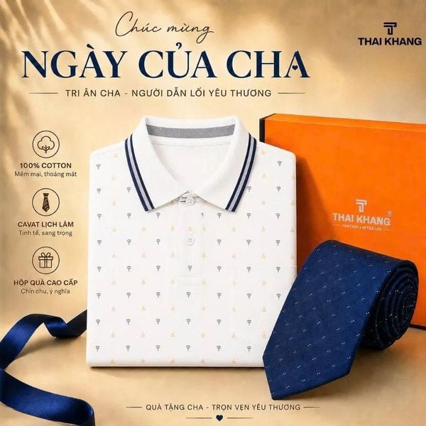Combo Quà Tặng Cha: Áo Polo Nam Trung Niên Thái Khang Sọc Ngang Cao Cấp