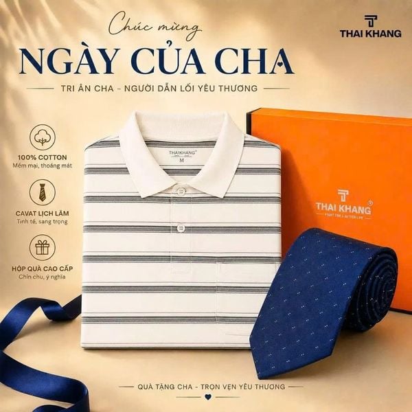 Combo Quà Tặng Cha: Áo Polo Nam Trung Niên Thái Khang Sọc Ngang Cao Cấp