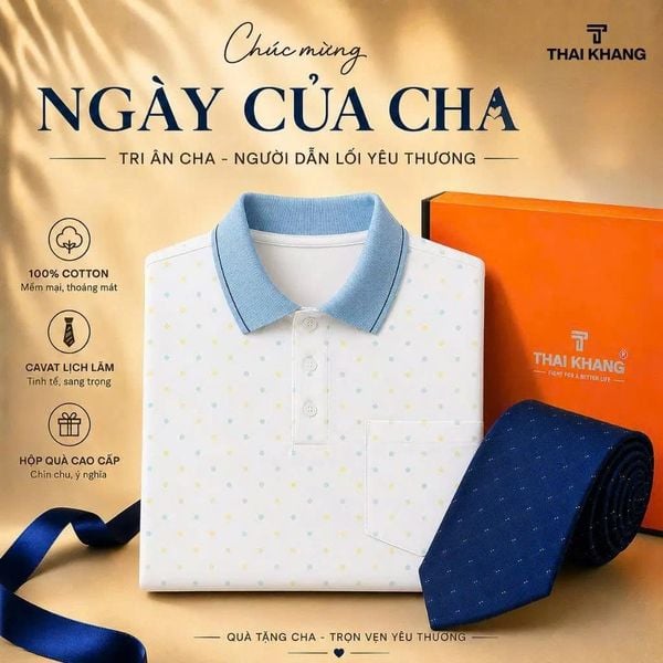 Combo Quà Tặng Cha: Áo Polo Nam Trung Niên Thái Khang Sọc Ngang Cao Cấp