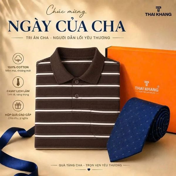 Combo Quà Tặng Cha: Áo Polo Nam Trung Niên Thái Khang Sọc Ngang Cao Cấp