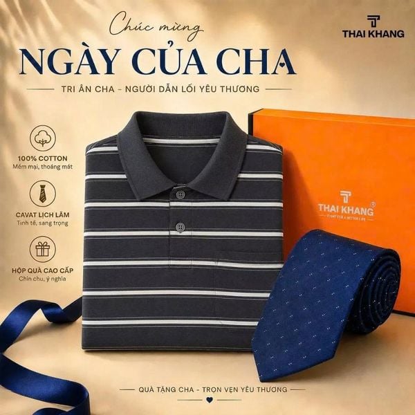 Combo Quà Tặng Cha: Áo Polo Nam Trung Niên Thái Khang Sọc Ngang Cao Cấp