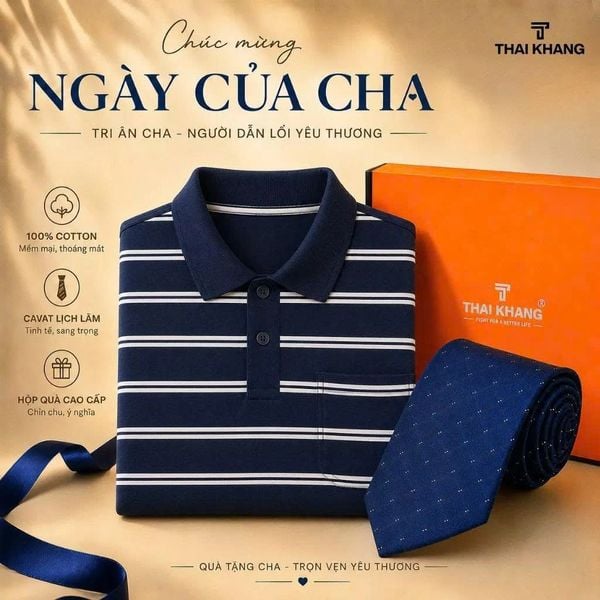 Combo Quà Tặng Cha: Áo Polo Nam Trung Niên Thái Khang Sọc Ngang Cao Cấp