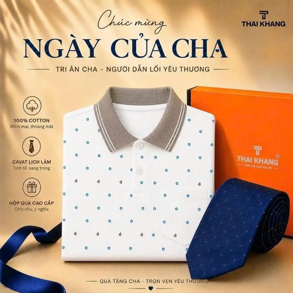 Combo Quà Tặng Cha: Áo Polo Nam Trung Niên Thái Khang Sọc Ngang Cao Cấp