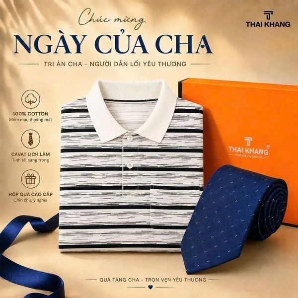 Combo Quà Tặng Cha: Áo Polo Nam Trung Niên Thái Khang Sọc Ngang Cao Cấp