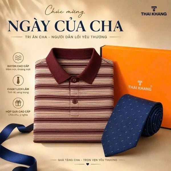 Combo Quà Tặng Cha: Áo Polo Nam Trung Niên Thái Khang Sọc Ngang Cao Cấp