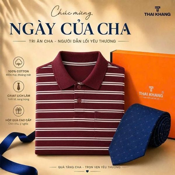 Combo Quà Tặng Cha: Áo Polo Nam Trung Niên Thái Khang Sọc Ngang Cao Cấp