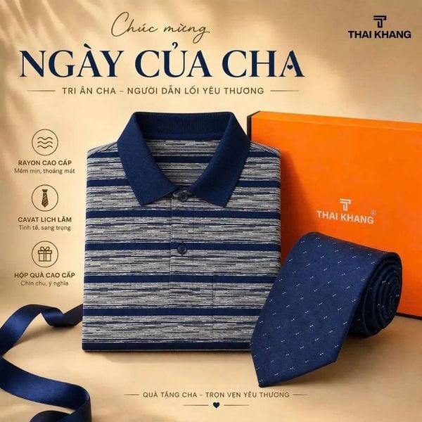 Combo Quà Tặng Cha: Áo Polo Nam Trung Niên Thái Khang Sọc Ngang Cao Cấp