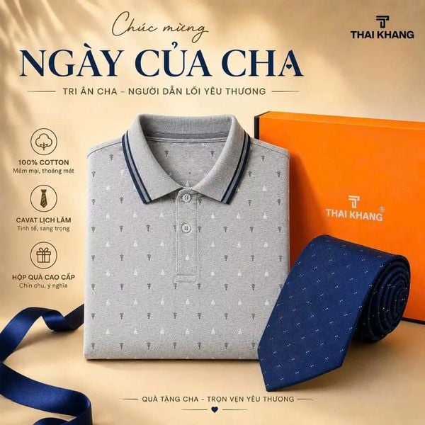 Combo Quà Tặng Cha: Áo Polo Nam Trung Niên Thái Khang Sọc Ngang Cao Cấp