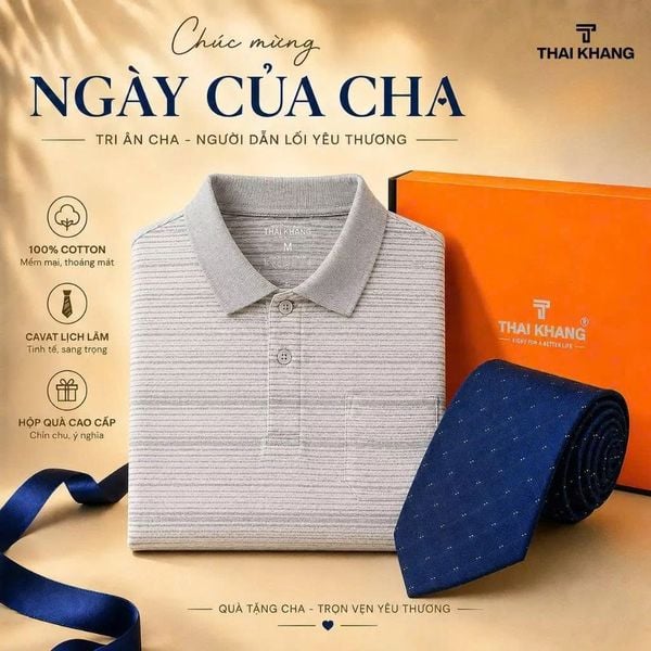 Combo Quà Tặng Cha: Áo Polo Nam Trung Niên Thái Khang Sọc Ngang Cao Cấp