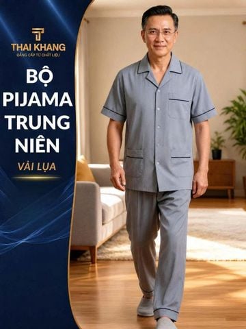 Bộ pijama nam trung niên Thái Khang bộ đồ cho bố mặc nhà vải lụa mềm co giãn BO39