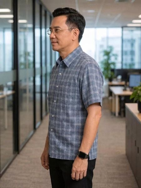 Áo sơ mi nam trung niên ngắn tay vải đũi caro siêu mát form rộng ATK12