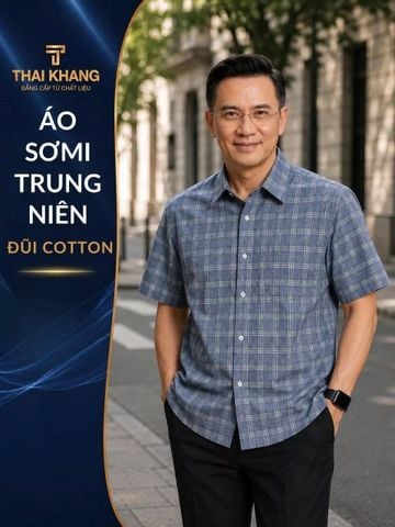 Áo sơ mi nam trung niên ngắn tay vải đũi caro siêu mát form rộng ATK12