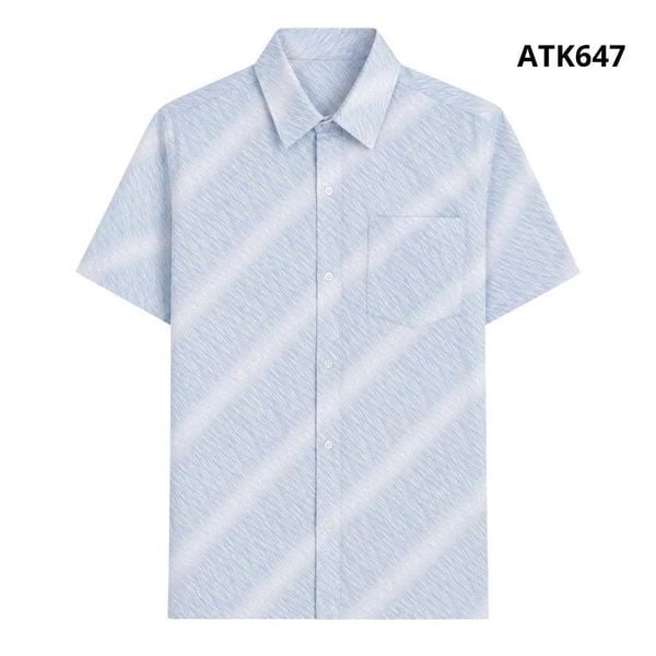 Áo sơ mi nam ngắn tay trung niên THÁI KHANG vải lụa co giãn ATK64