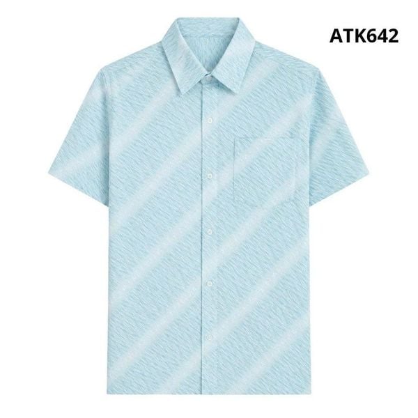 Áo sơ mi nam ngắn tay trung niên THÁI KHANG vải lụa co giãn ATK64
