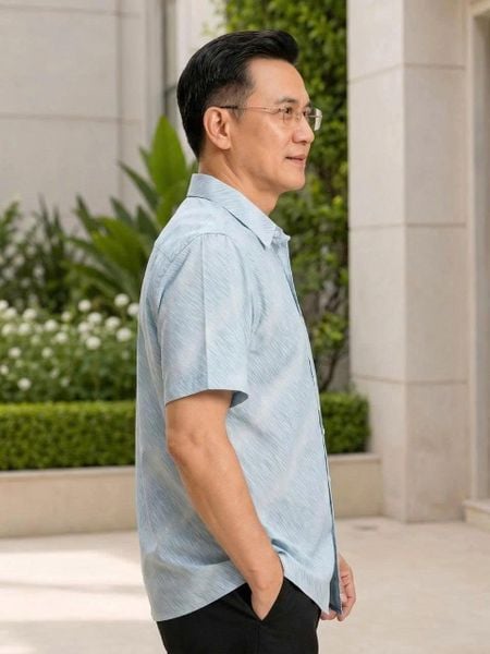 Áo sơ mi nam ngắn tay trung niên THÁI KHANG vải lụa co giãn ATK64