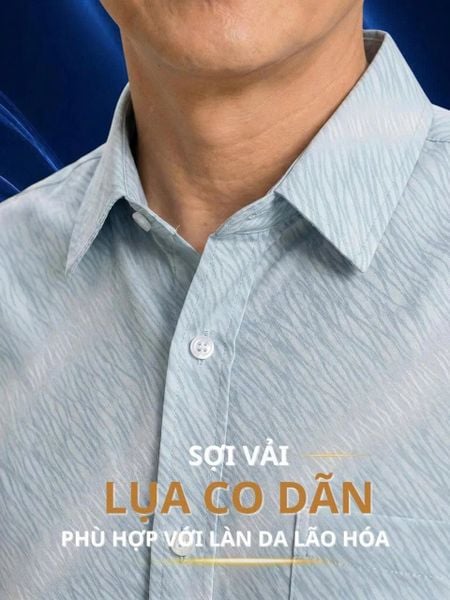 Áo sơ mi nam ngắn tay trung niên THÁI KHANG vải lụa co giãn ATK64