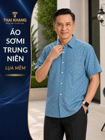 Áo sơ mi nam ngắn tay trung niên THÁI KHANG vải lụa ATK15