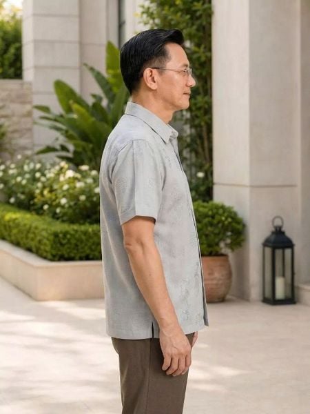 Áo Sơ Mi Nam Trung Niên Thái Khang Vải Xô Đũi Mềm Mát Họa Tiết In Chìm ATK28