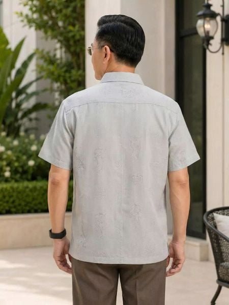 Áo Sơ Mi Nam Trung Niên Thái Khang Vải Xô Đũi Mềm Mát Họa Tiết In Chìm ATK28