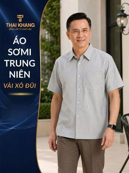 Áo Sơ Mi Nam Trung Niên Thái Khang Vải Xô Đũi Mềm Mát Họa Tiết In Chìm ATK28