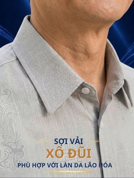Áo Sơ Mi Nam Trung Niên Thái Khang Vải Xô Đũi Mềm Mát Họa Tiết In Chìm ATK28