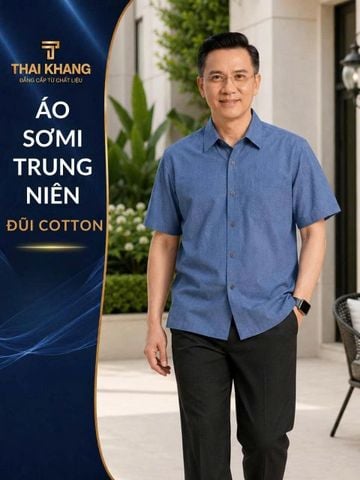 Áo sơ nam mi trơn trung niên Thái Khang vải đũi ngắn tay ATK29