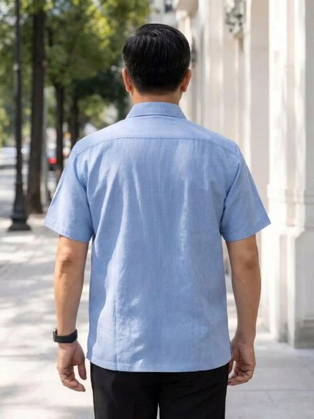 Áo sơ mi trung niên vải đũi ngắn tay ATK30