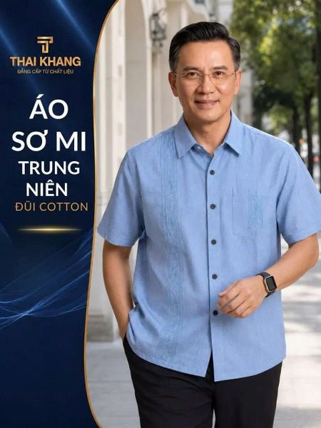 Áo sơ mi trung niên vải đũi ngắn tay ATK30